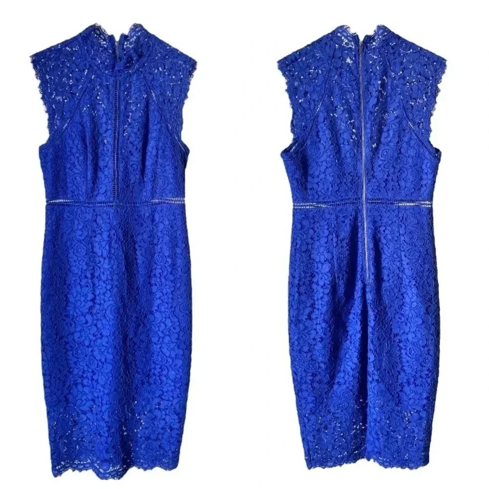 BARDOT | Blue Lace Illusion Sheath Bodycon Dress in Combalt Size XS - Picture 4 of 9